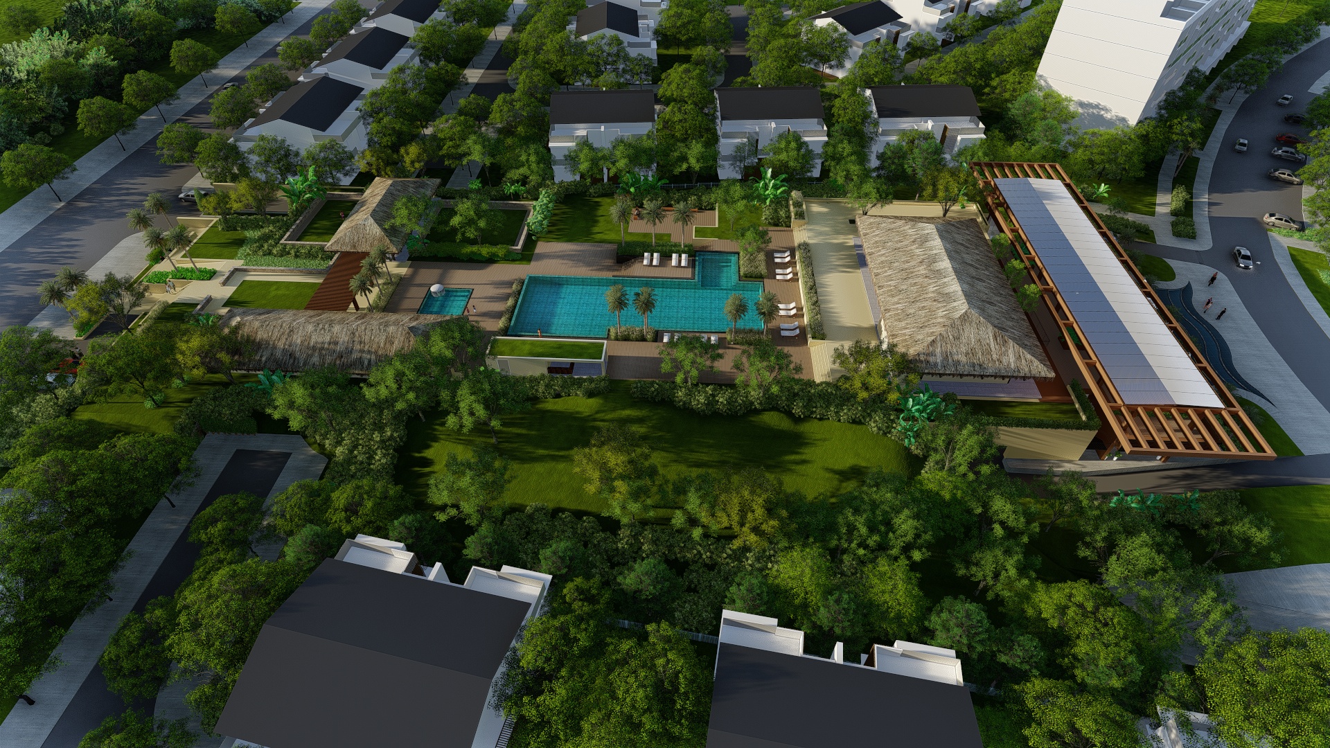 Phối cảnh tổng thể c&ocirc;ng tr&igrave;nh Club House  Thủy Nguy&ecirc;n do ECONS l&agrave;m nh&agrave; thầu thi c&ocirc;ng